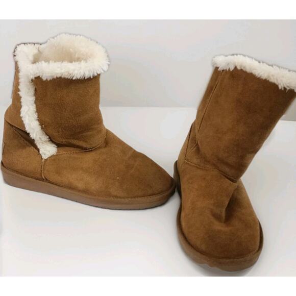 Minnetonka Boots Womens 7 Suede Faux Shearling Slip On Sherpa Lined Mid-Calf - Picture 1 of 13